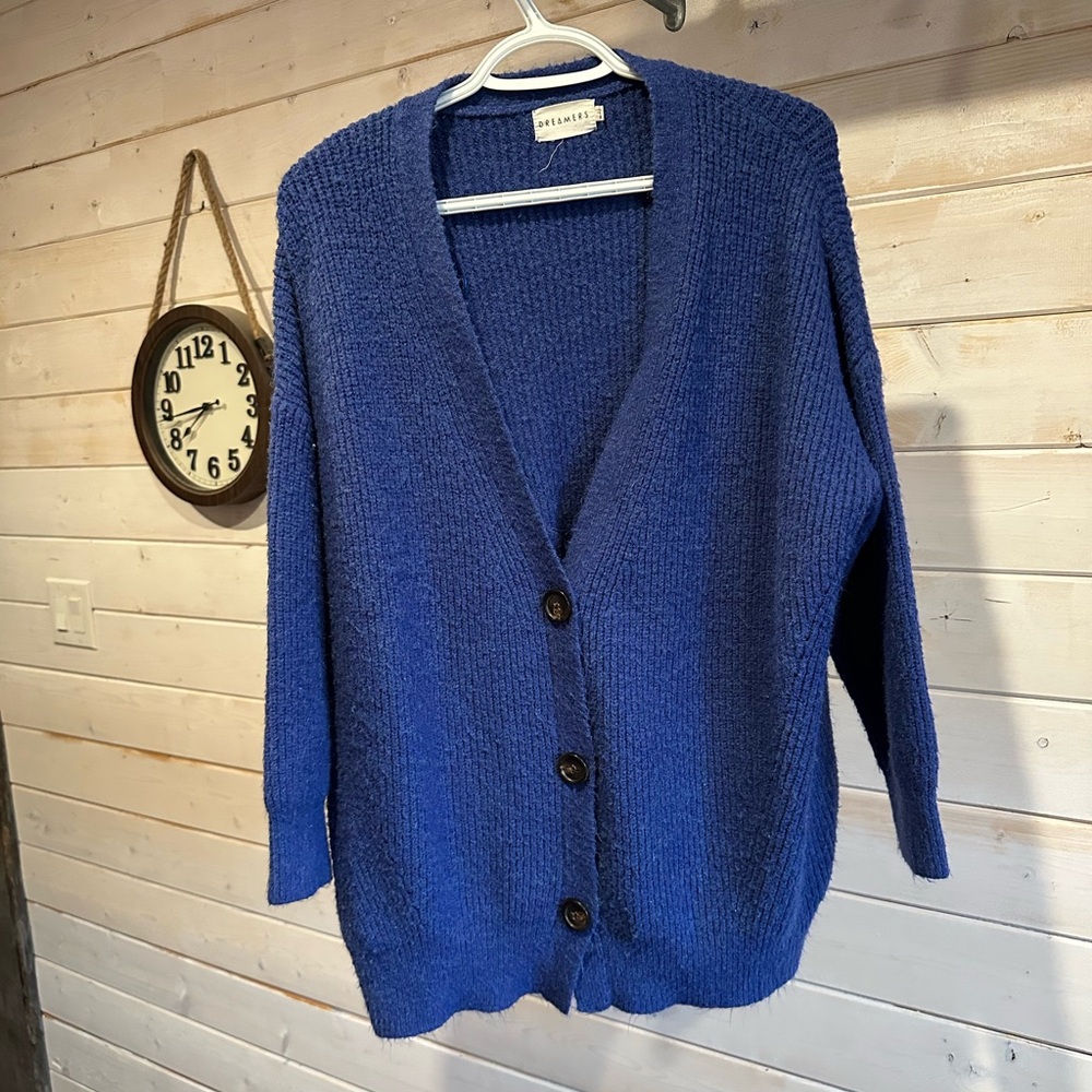 Dreamers | Blue Oversized Button Front Cardigan Sweater